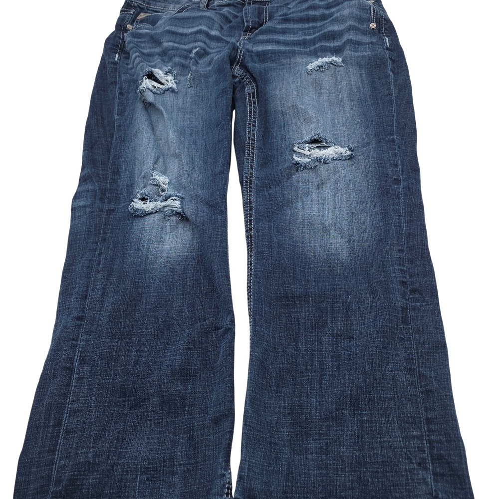 Y2K Salvage Straight Leg Jean M 38x30 Blue Distressed Buckle Anarchy Regular Fit